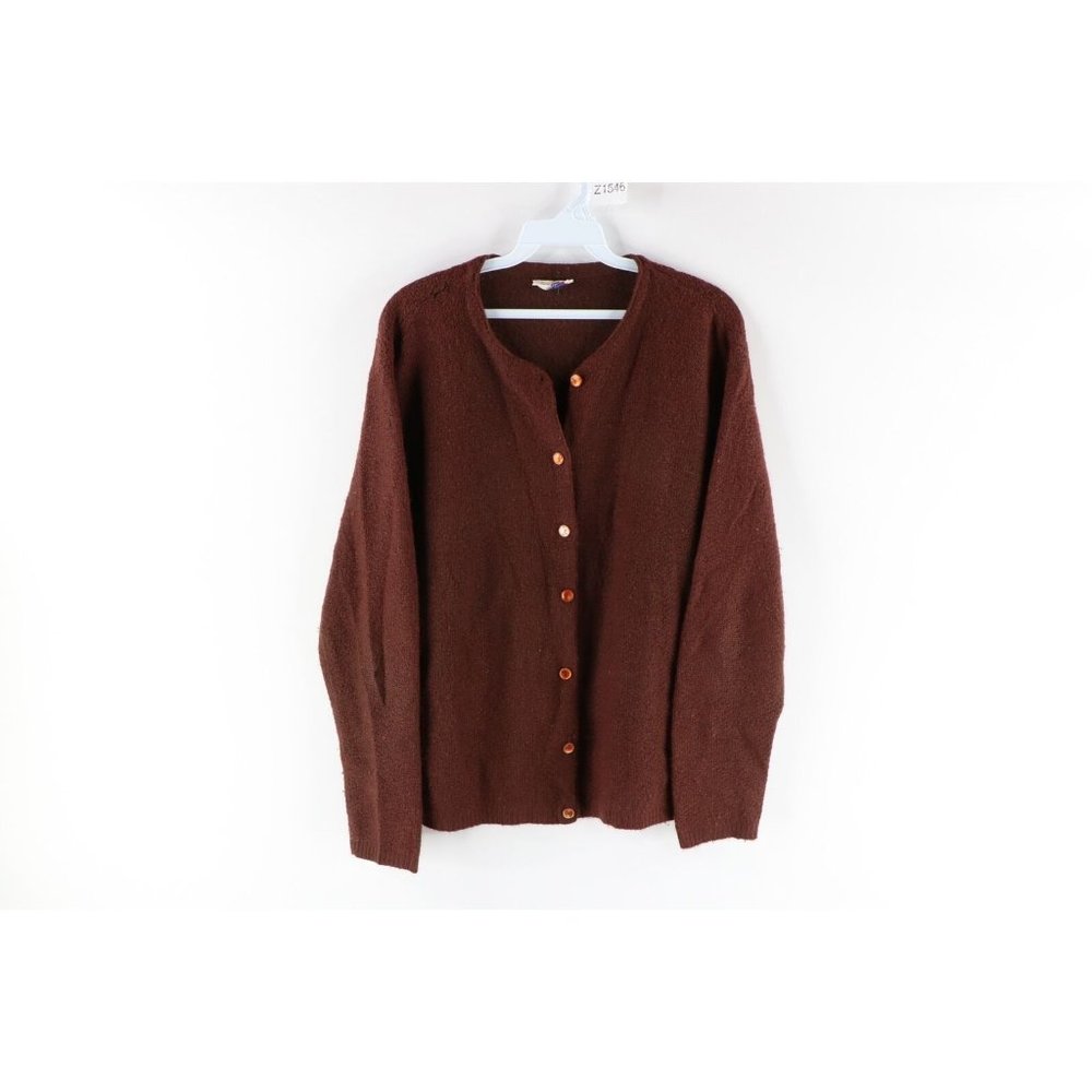 Vtg 90s Grunge Womens Large Wool Blend Knit Kurt Cobain Cardigan Sweater Brown